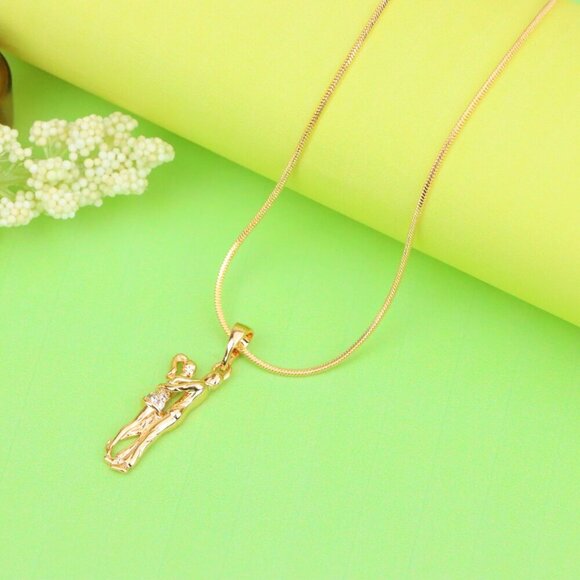 "Romantic Couple Embrace Rose Gold Pendant with Sparkling Accents, XPPT1200 - Picture 2 of 13